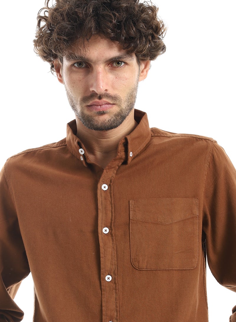Andora Fitted Gabardine Casual Shirt_Brown - Image 4